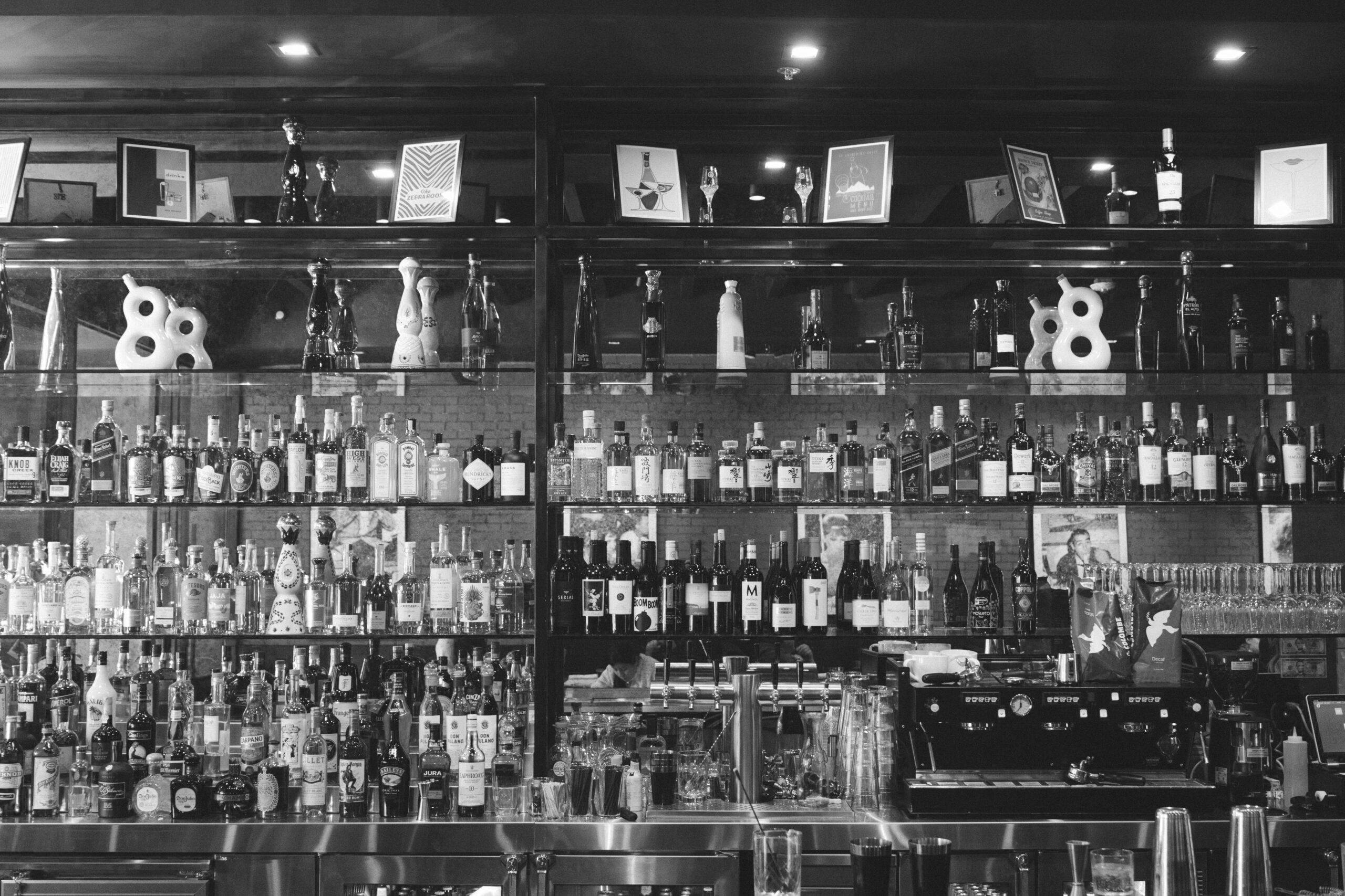 Elegant cocktail bar interior with warm lighting
